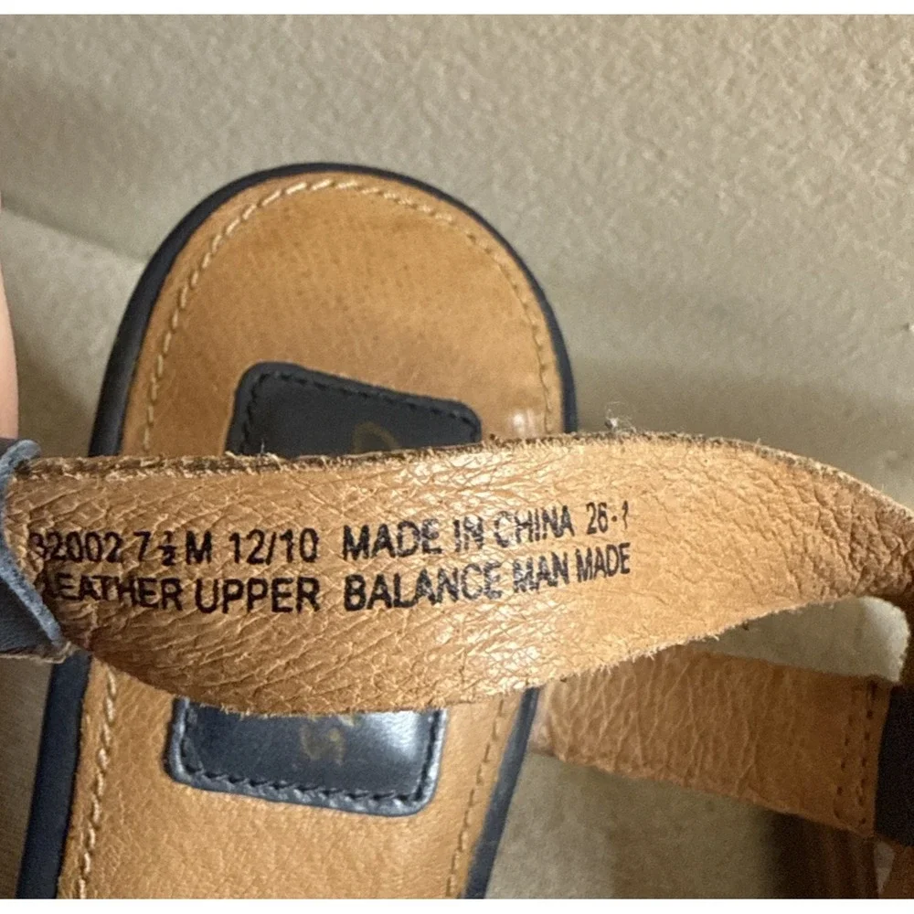 Clarks Blue Brown Leather Adjustable Ankle Strap High Wedge Heel Sandals Sz‎ 7.5